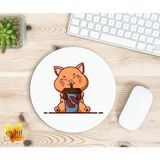 Eylül Design Kahve Içen Kedi Baskılı Özel Tasarım Yuvarlak Kaydırmaz Mousepad