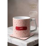 Eylül Design Kişiye Özel Kırmızı Kalpli Isim Baskılı Kupa Bardak Doğum Günü Hediyesi Lüks Kupa Kahve Mug - Beyaz