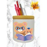 Eylül Design Kitap Okuyan Ayıcıklar Baskılı Seramik Kalemlik Ahşap Detaylı Kalem Kutusu Doğum Günü Hediyesi