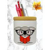 Eylül Design Kitap Okuyan Sevimli Fare Baskılı Seramik Kalemlik Ahşap Detaylı Kalem Kutusu Doğum Günü Hediyesi