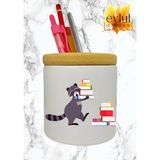 Eylül Design Kitap Taşıyan Tilki Baskılı Seramik Kalemlik Ahşap Detaylı Kalem Kutusu Doğum Günü Hediyesi