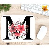 Eylül Design M Harfi Pembe Çiçekli Baskılı Özel Tasarım Dikdörtgen Kaydırmaz Mousepad - Adrenalin Mavi