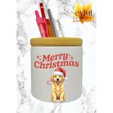 Eylül Design Merry Christmas Yılbaşı Temalı Baskılı Seramik Ahşap Detaylı Masaüstü Kalemlik Yılbaşı Hediyesi - Ahşap - Bej - Siyah