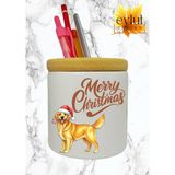 Eylül Design Merry Christmas Yılbaşı Temalı Baskılı Seramik Ahşap Detaylı Masaüstü Kalemlik Yılbaşı Hediyesi - Bal - Füme