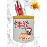 Eylül Design Merry Christmas Yılbaşı Temalı Baskılı Seramik Ahşap Detaylı Masaüstü Kalemlik Yılbaşı Hediyesi - Kahverengi - Mavi - Yeşil