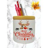 Eylül Design Merry Christmas Yılbaşı Temalı Baskılı Seramik Ahşap Detaylı Masaüstü Kalemlik Yılbaşı Hediyesi - Siyah - Beyaz - Krem - Yeşil