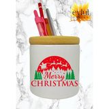 Eylül Design Merry Christmas Yılbaşı Temalı Baskılı Seramik Ahşap Detaylı Masaüstü Kalemlik Yılbaşı Hediyesi - Siyah - Beyaz - Mor - Pembe