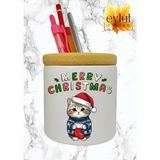 Eylül Design Merry Christmas Yılbaşı Temalı Baskılı Seramik Ahşap Detaylı Masaüstü Kalemlik Yılbaşı Hediyesi - Yeşil - Turuncu - Pembe