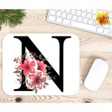 Eylül Design N Harfi Pembe Çiçekli Baskılı Özel Tasarım Dikdörtgen Kaydırmaz Mousepad - Adrenalin Mavi