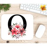 Eylül Design O Harfi Pembe Çiçekli Baskılı Özel Tasarım Dikdörtgen Kaydırmaz Mousepad - Adrenalin Mavi
