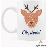 Eylül Design Oh Deer Yazılı Geyikli Eğlenceli Özel Tasarım Baskılı Kupa Bardak Hediye Kupa