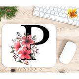 Eylül Design P Harfi Pembe Çiçekli Baskılı Özel Tasarım Dikdörtgen Kaydırmaz Mousepad - Adrenalin Mavi
