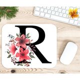 Eylül Design R Harfi Pembe Çiçekli Baskılı Özel Tasarım Dikdörtgen Kaydırmaz Mousepad - Adrenalin Mavi