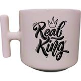 Eylül Design Real King Yazılı Krem Rengi T Saplı Eğlenceli Yazılı Özel Tasarım Baskılı Kupa Bardak