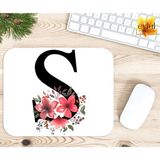 Eylül Design S Harfi Pembe Çiçekli Baskılı Özel Tasarım Dikdörtgen Kaydırmaz Mousepad - Adrenalin Mavi