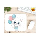 Eylül Design Sevimli Balon Tutan Kedi Baskılı Özel Tasarım Dikdörtgen Kaydırmaz Mousepad - Ayak İz