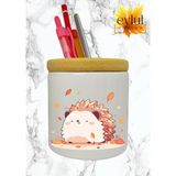 Eylül Design Sevimli Kawaii Kirpi Baskılı Seramik Kalemlik Ahşap Detaylı Kalem Kutusu Doğum Günü Hediyesi