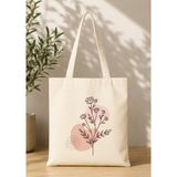 Eylül Design Vintage Boho Desenli Baskılı Ham Bez Çanta Organik Tote Bag - Bej