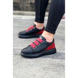Eylül Fashion WG029 3 Bant Legend Kömür Kırmızı Kalın Taban Casual Erkek Ayakkabı - Siyah