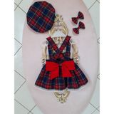 Eylülce Butik Kız Bebek Lacivert Ekoseli Salopet Takım - 2 Yaş