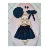 Eylülce Butik Kız Bebek Yeşil Ekoseli Etek & Şapka & Vıntage Yaka & Toka Takım