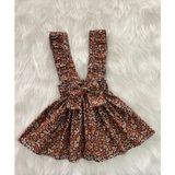 Eylülce Butik Kız Çocuk Kahve Çiçekli Fiyonklu Fırfır Askılı Salopet Elbise (%100 Pamuk Kumaştan Üretilmiştir.) - 0-Kahverengi - 5 - 6 Yaş
