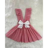 Eylülce Butik Kız Çocuk Kırmızı Pötikareli Beyaz Fiyonklu Fırfır Askılı Salopet Elbise (%100 Pamuk Kumaş) - 5 - 6 Yaş