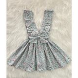 Eylülce Butik Kız Çocuk Mavi Çiçekli Fiyonklu Fırfır Askılı Salopet Elbise (%100 Pamuk Kumaştan Üretilmiştir.) - Açık Mavi - 2 Yaş