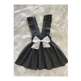 Eylülce Butik KIZ ÇOCUK SİYAH BEYAZ PUANTİYE BEYAZ FİYONKLU FIRFIR ASKILI SALOPET ELBİSE (%100 PAMUK KUMAŞ)