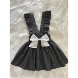 Eylülce Butik Kız Çocuk Siyah Beyaz Puantiye Desenli Beyaz Fiyonklu Fırfır Askılı Salopet Elbise (%100 Pamuk Kumaştan Dikilmiştir ) - 1 Yaş
