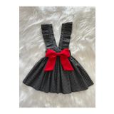 Eylülce Butik KIZ ÇOCUK SİYAH BEYAZ PUANTİYE KIRMIZI FİYONKLU FIRFIR ASKILI SALOPET ELBİSE (%100 PAMUK KUMAŞ)