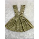 Eylülce Butik Kız Çocuk Yeşil Çiçekli Fiyonklu Fırfır Askılı Salopet Elbise (%100 Pamuk Kumaştan Üretilmiştir.) - 00Yeşil - 3 Yaş