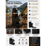 EyluX Shop Roket Soba, Rocket Stove 37X30X12 Kamp Ocağı, Odun Veya Pelet Kolay Yakıt Besleme Kapağı ve 800 Derece Isıya Dayanıklı 2 mm Çelik Üretim