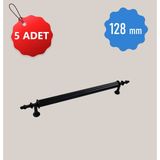 Eymen Boru Iğne Ayak 5 Adet 128 mm Alüminyum-Zamak Metal Siyah Dolap Çekmece Kulpları