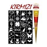 EYMEN ÇARŞI /Kına Kalıbı ve Kına/24 Farklı Desen Kına Şablonu ve Kırmızı Hint Kınası/Geçici Dövme Seti/stkn08