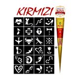 EYMEN ÇARŞI /Kına Kalıbı ve Kına/24 Farklı Desen Kına Şablonu ve Kırmızı Hint Kınası/Geçici Dövme Seti/stkn15