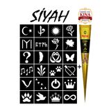 EYMEN ÇARŞI /Kına Kalıbı ve Kına/24 Farklı Desen Kına Şablonu ve Siyah Hint Kınası/Geçici Dövme Seti