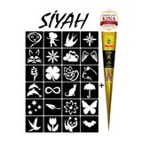 EYMEN ÇARŞI /Kına Kalıbı ve Kına/24 Farklı Desen Kına Şablonu ve Siyah Hint Kınası/Geçici Dövme Seti/stkn08