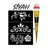 EYMEN ÇARŞI /Kına Kalıbı ve Kına/3 Farklı Desen Kına Şablonu ve Siyah Hint Kınası/Geçici Dövme Seti