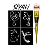 EYMEN ÇARŞI /Kına Kalıbı ve Kına/4 Farklı Desen Kına Şablonu ve Siyah Hint Kınası/Geçici Dövme Seti/stkn21