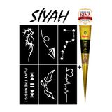 EYMEN ÇARŞI /Kına Kalıbı ve Kına/6 Farklı Desen Kına Şablonu ve Siyah Hint Kınası/Geçici Dövme Seti