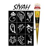 EYMEN ÇARŞI /Kına Kalıbı ve Kına/9 Farklı Desen Kına Şablonu ve Siyah Hint Kınası/Geçici Dövme Seti