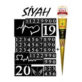 EYMEN ÇARŞI /Kına Kalıbı ve Kına/Mini Rakam Desenler Kına Şablonu ve Siyah Hint Kınası/Geçici Dövme Seti