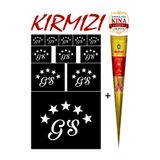 EYMEN ÇARŞI /Taraftar Kına Kalıbı ve Kına/4 Farklı Ebatta 11 Adet Kına Şablonu ve Kırmızı Hint Kınası/Geçici Dövme Seti Gs