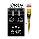 EYMEN ÇARŞI /Taraftar Kına Kalıbı ve Kına/4 Farklı Ebatta 11 Adet Kına Şablonu ve Siyah Hint Kınası/Geçici Dövme Seti Bjk