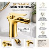 Eymen Meral Aksesuar Gold Lüx Şelale Lavabo Bataryası Sıcak Soğuk Çıkışlı Kullanışlı Şık ve Uzun Ömürlü