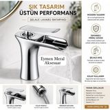 Eymen Meral Aksesuar Krom Lüx Şelale Lavabo Bataryası Sıcak Soğuk Çıkışlı Kullanışlı Şık ve Uzun Ömürlü