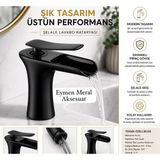 Eymen Meral Aksesuar Siyah Lüx Şelale Lavabo Bataryası Sıcak Soğuk Çıkışlı Kullanışlı Şık ve Uzun Ömürlü