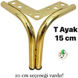 Eymen Meral Aksesuar T 15CM Gold Metal Ayak (Vidalar Dahildir) Koltuk Kanepe Vestiyer Tv Ünitesi Baza Komidin Şifonyer Vb. Ürünler Için Şık ve Kaliteli Malzemedir - 15 cm