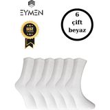Eymen Socks 6'lı Paket Unisex Kolej & Tenis Çorabı Düz Renk Beyaz | Pamuklu Uzun (Kadın & Erkek) - 36 - 40
